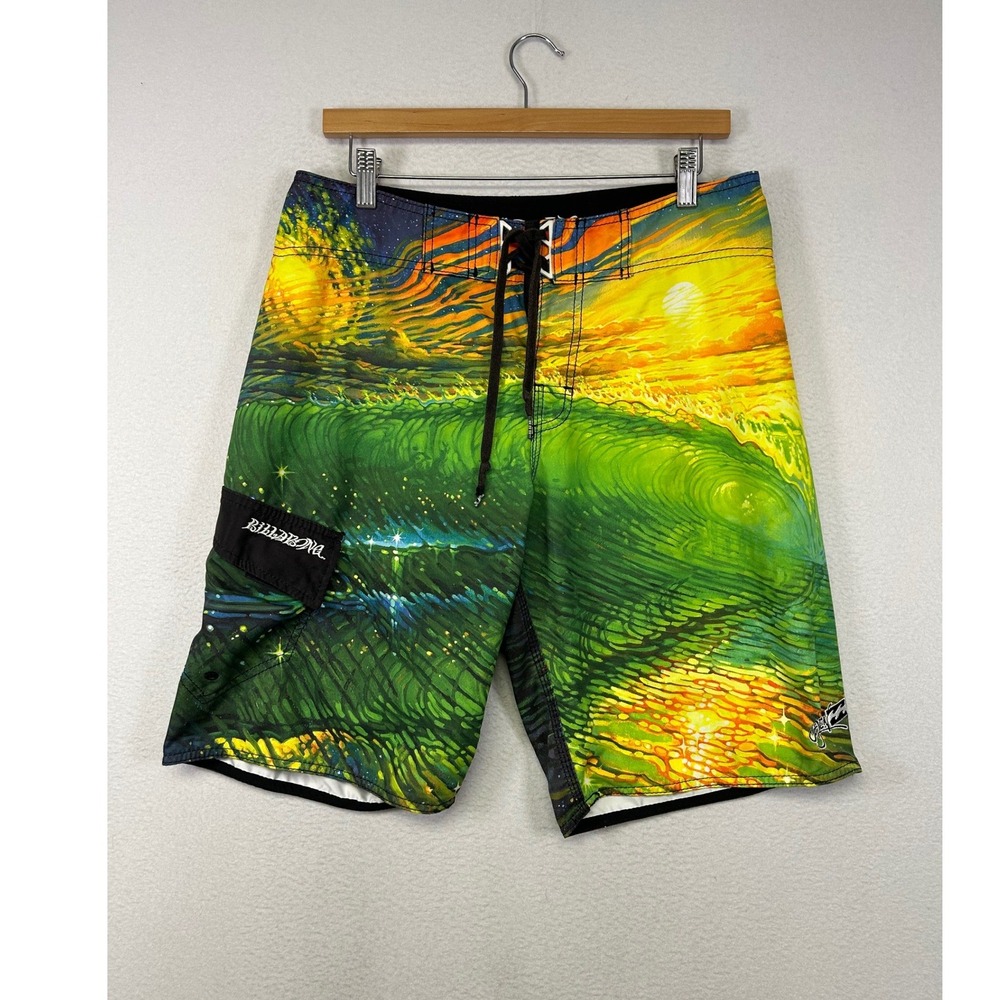 Surf Artistic Billabong Mens 32 Multicolor Sunset Night Scene Board Shorts